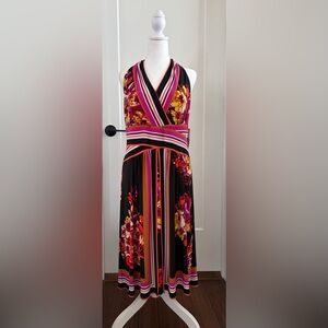 Jones New York Black and Pink Floral Midi Dress